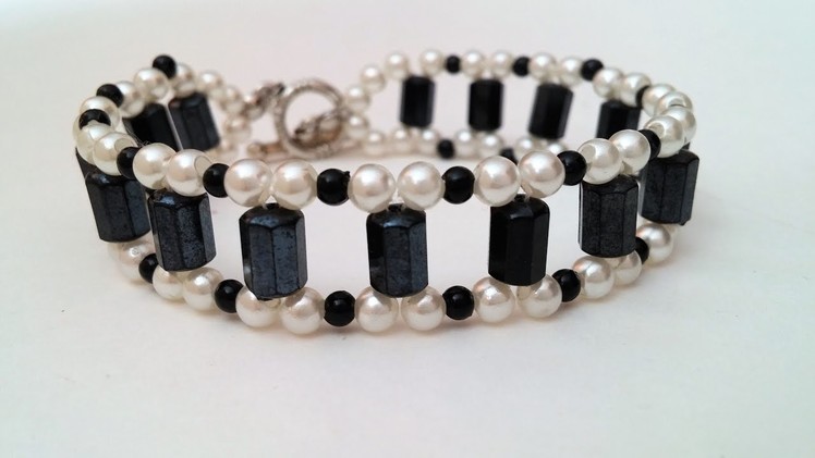 White and black bracelet. beginners beading project