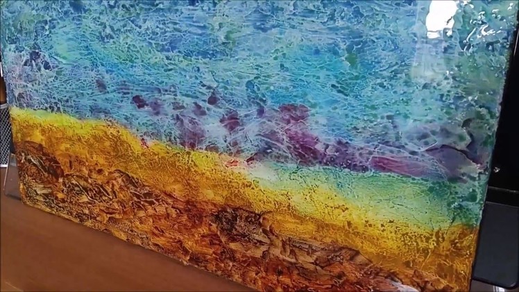 ArtResin applied to textured painting on canvas (no audio).