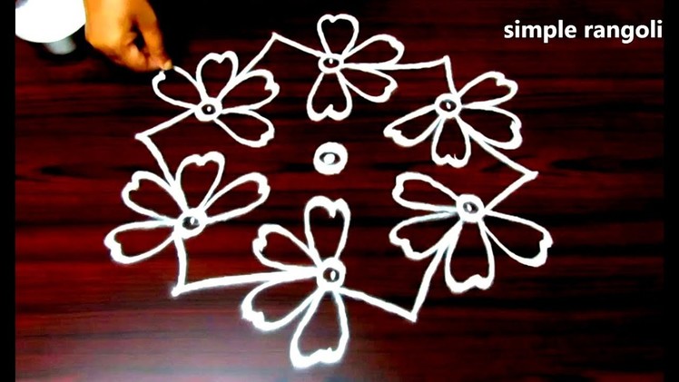 Creative flower rangoli designs, muggulu designs with 7x4 dots, Very simple kolam designs