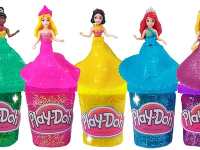 DIY Play Doh Glitter Disney Princess Dresses Magiclip Modeling Clay for Kids Princess Dress