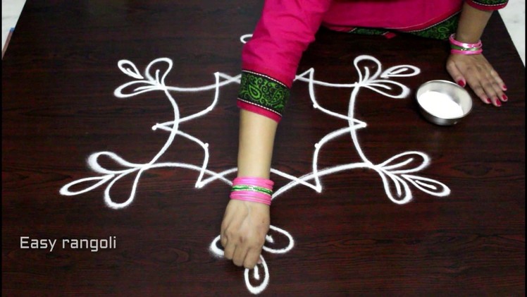 Easy star flower kolam rangoli designs with 5 dots || muggulu designs