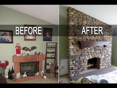 Eldorado Stone Fireplace Installation with mantel - Time Lapse