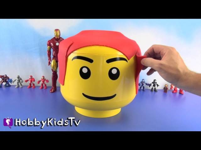 GIANT Play-Doh IRONMAN Lego Head Makeover + Surprise Egg Box Open by HobbyKidsTV