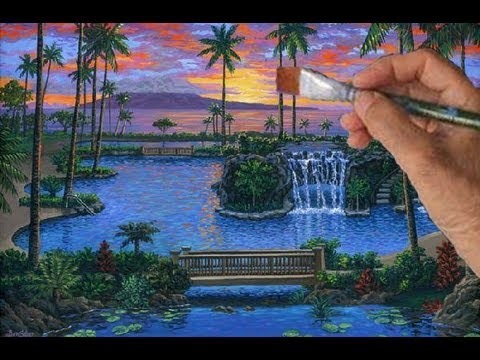 How to paint Swimming Pool Complete Video Waterfall Acrylic Liquitex Tubes Art Class Instructions