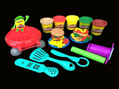 New Play Doh Burger Barbecue Grill Playset Pretend Cooking Hamburgers Hot Dogs French Fries