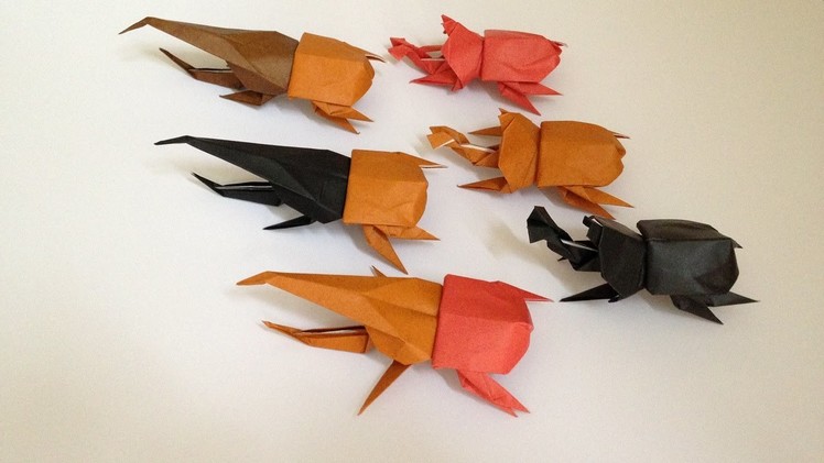 Origami Beetle (back(body) 3D instructions 折り紙 カブトムシ ヘラクレスオオカブト 立体体後ろ折り方