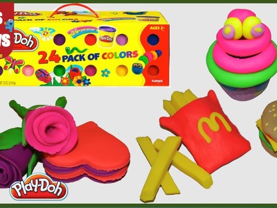 Play-Doh 24 Color Pack, Play-Doh Creations McDonalds Happy Meal French Fries burger Play-Doh Cupcake