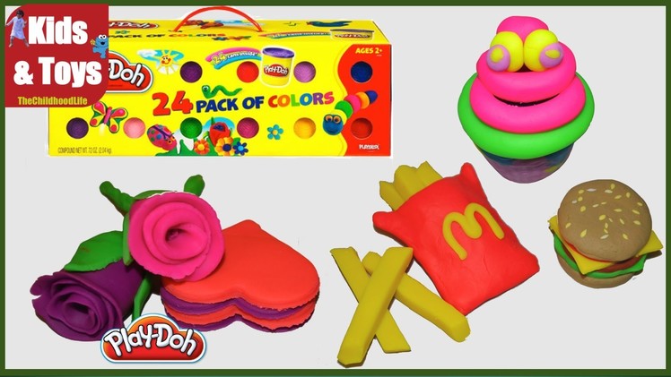 Play-Doh 24 Color Pack, Play-Doh Creations McDonalds Happy Meal French Fries burger Play-Doh Cupcake