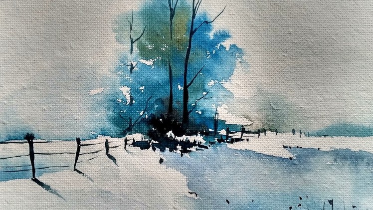 Snowy Winter Landscape with watercolor | Paint with david