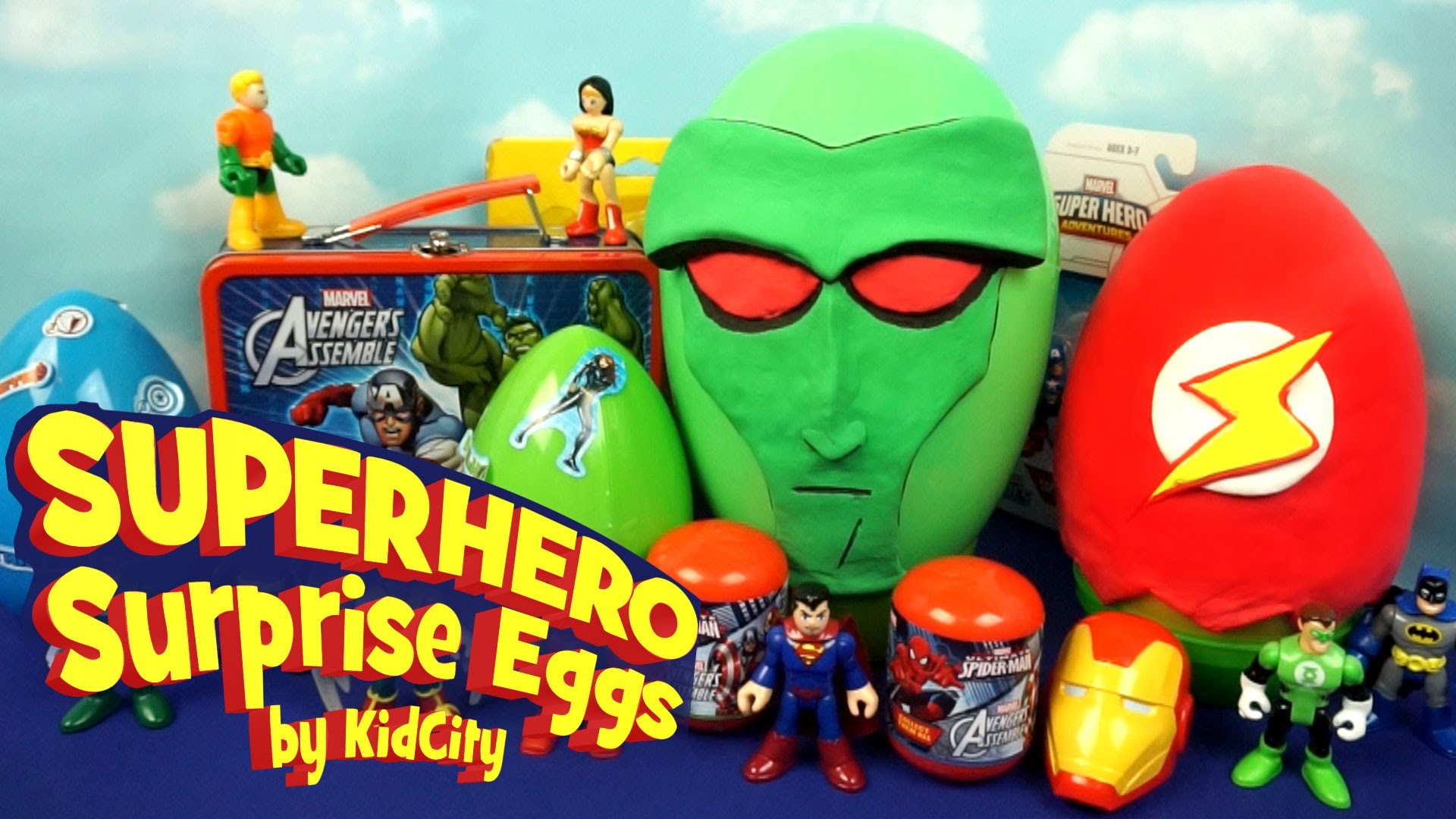 SuperHero Play-doh Surprise Eggs with Imaginext Batman Toys, Spiderman and Avengers Toys by KidCity