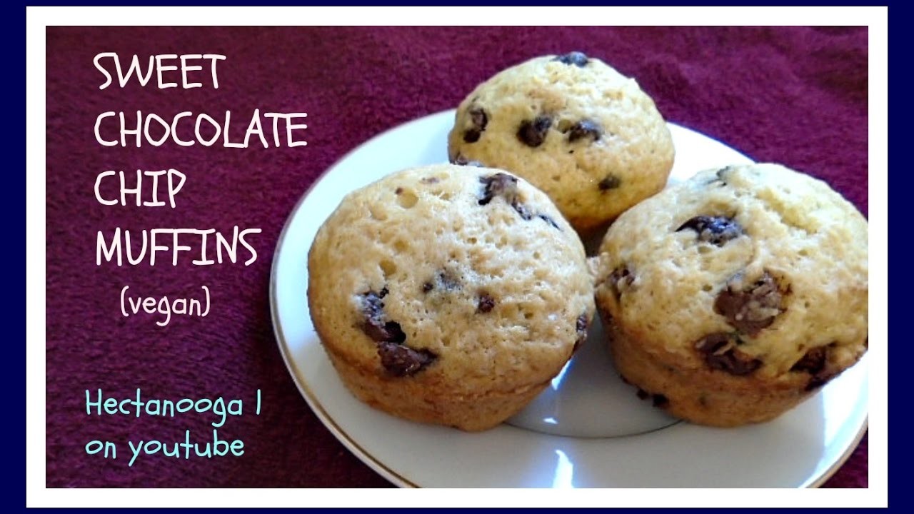 Sweet Chocolate Chip Muffins recipe (vegan, no eggs, no milk)