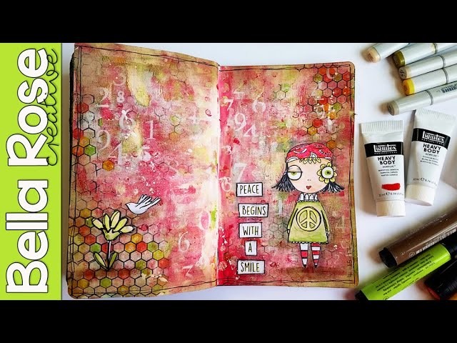Working with Digital Stamps + Brayer + Heavy Body Acrylics - Mixed Media Art Journal