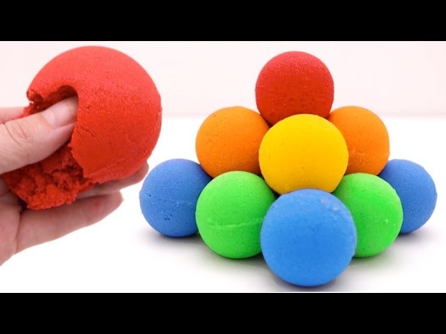 DIY How to Make Kinetic Sand Ball Pyramid Learn Colors and Sizes