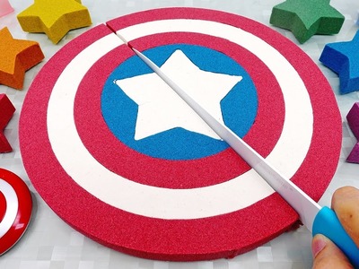 DIY How to make Kinetic Sand Cake Captain America Shield Learn Colors Sizes