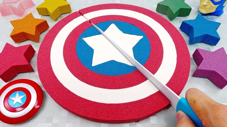 DIY How to make Kinetic Sand Cake Captain America Shield Learn Colors Sizes