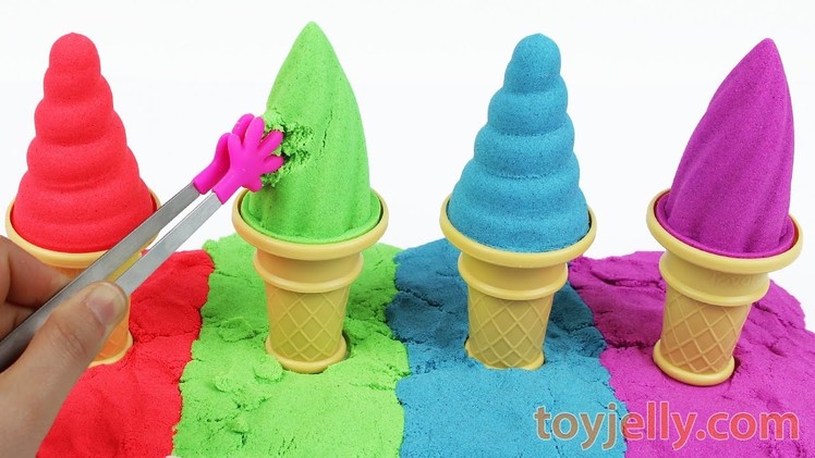 DIY How to Make Kinetic Sand Ice Cream Learn Colors Peppa Pig Tayo Pikachu Paw Patrol Cookie Cutters