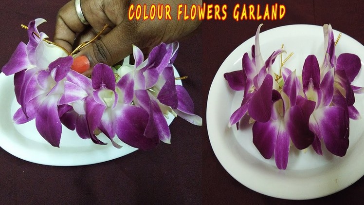 How to Make Orchid Lie String Garland With Sammangi|Bridal Making Colour Flowers Garland
