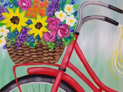 Bike with Flower Basket Acrylic Painting Tutorial LIVE Spring Floral Beginner Lesson