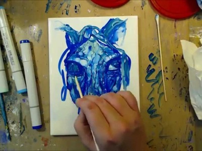 Blue Horse - Alcohol Ink on Tile