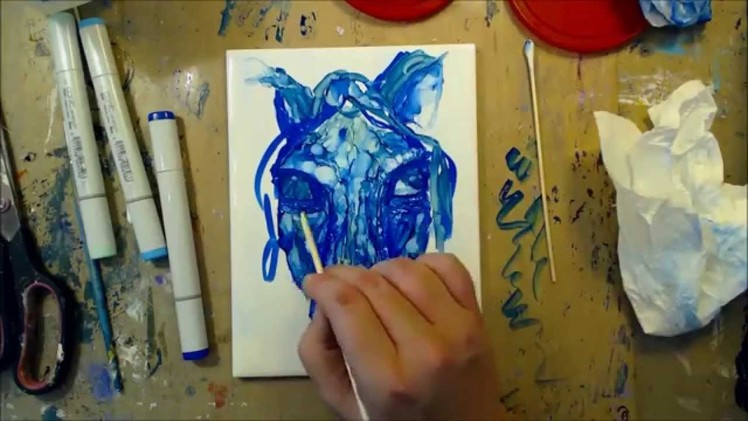 Blue Horse - Alcohol Ink on Tile