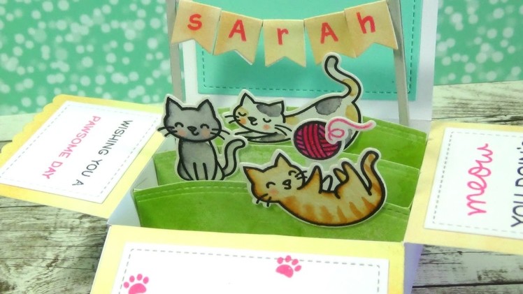 Box Card Pop up Tutorial featuring Meow You Doin' | Lawn Fawn