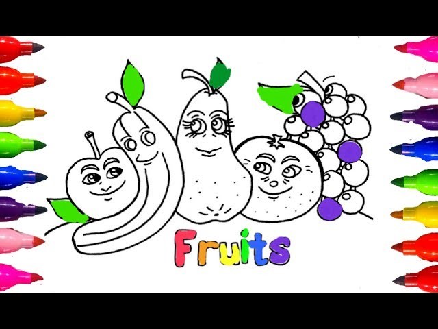 Coloring for Kids|how to Draw and Color FRUITS Apple,Banana,Oranges Children Learning Colours