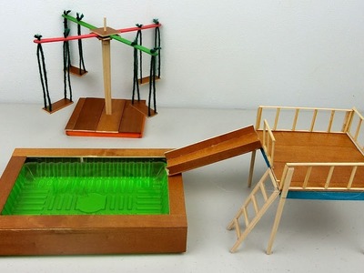 DIY Playground Toys #2 - Miniature Swimming Pool Slide & Swings | Crafts ideas
