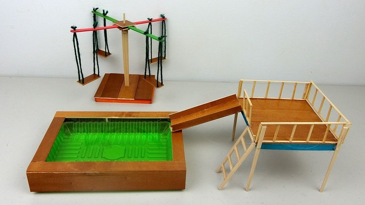 DIY Playground Toys #2 - Miniature Swimming Pool Slide & Swings | Crafts ideas