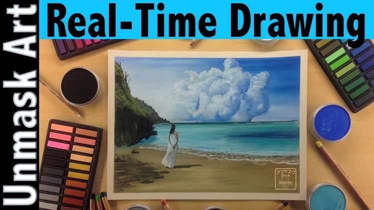 How to Color a Tropical Ocean Beach Scene with Soft Pastels | Real Time Tutorial