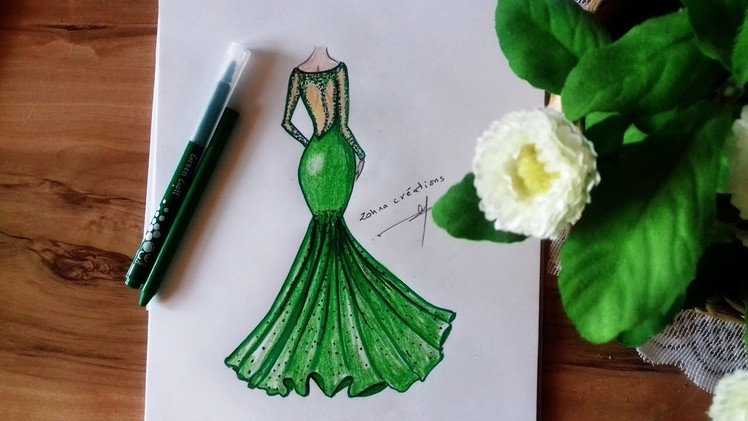 How to draw evening dress