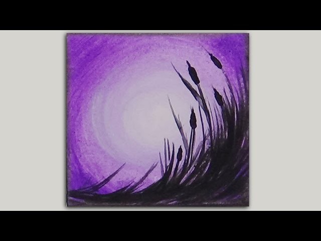 Mini Acrylic Painting - Cattails Silhouette