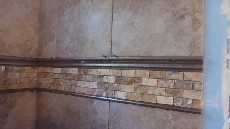Part "3" HOW TO TILE 60" tub surround walls - Installing mosaic accent border and shelf