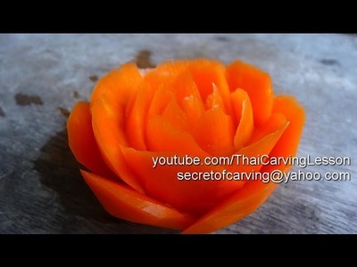 Rose Carving from Carrot,curved shape,แกะสลัก กุหลาบ ทรงงุ้ม จากแครอท,Lessons 34 for Beginners