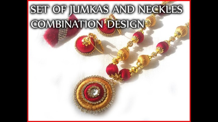 Set of silk thread  jhumkas and neckles with saree clip combination
