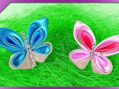 DIY How to make kanzashi butterfly, out of ribbon (ENG Subtitles) - Speed up #368