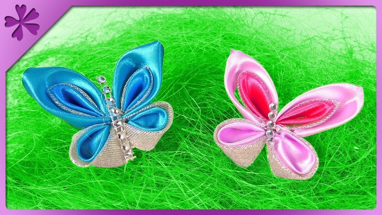 DIY How to make kanzashi butterfly, out of ribbon (ENG Subtitles) - Speed up #368