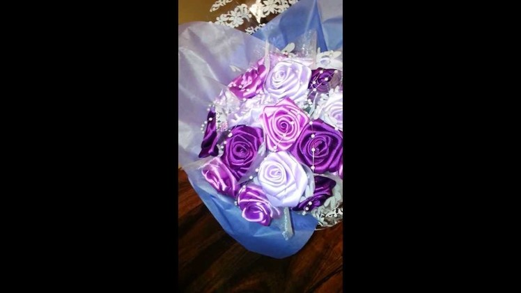 Handmade Purple Satin Ribbon Rose Bouquet