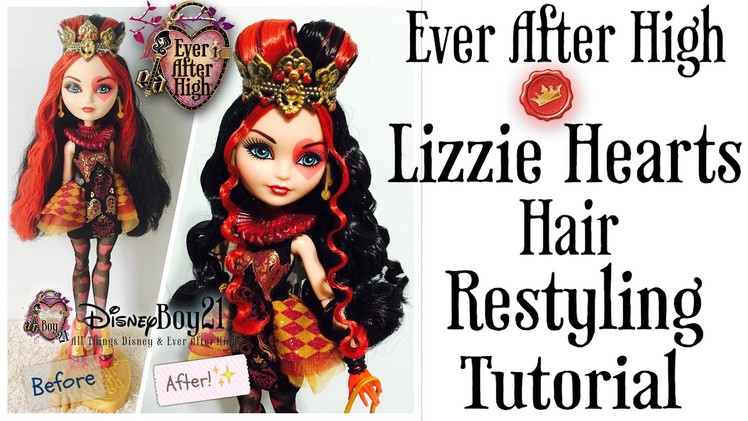 How to Curl Doll Hair Tutorial: Restyling Lizzie Hearts Doll. Makeover - EVER AFTER HIGH