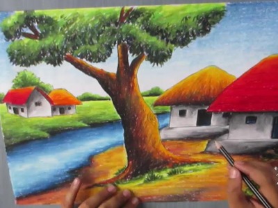 How to Draw a Village landscape with Oil Pastel | Episode-16