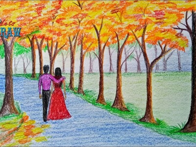 How to draw  scenery of autumn season Step by step