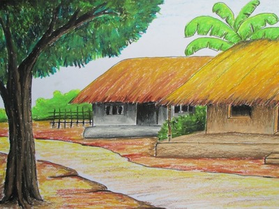 How to Draw Village Hut with Pastel Color [LONG VERSION]
