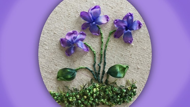 How to embroider a silk ribbon wild violet group