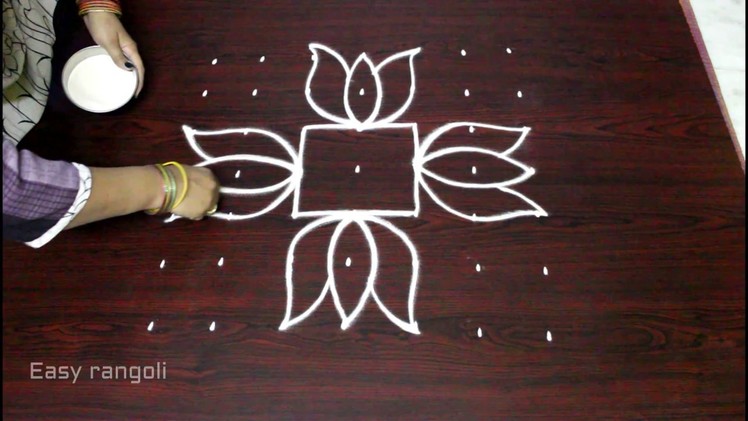 Lotus flower muggulu designs with 7x7 dots || flower kolam designs || easy rangoli art designs