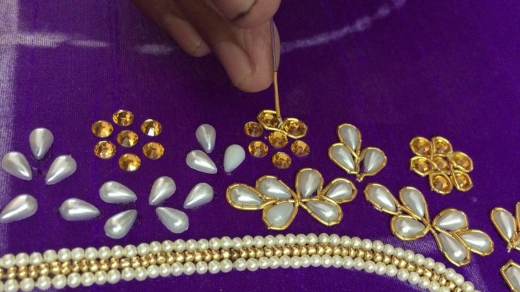 Making of Pearls and Stone work Neck line on 1st birthday Dress - Hand Embroidery