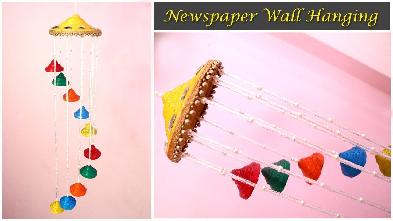 Newspaper Wall Hanging, Newspaper Wind chime, Newspaper crafts for Home Decor