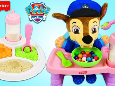 PAW PATROL Feeding Baby Chase Magic Feeding Plate and Servin Surprises Toy High Chair Playset!