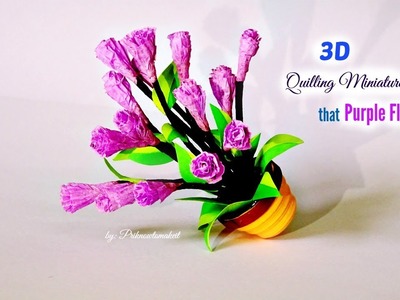 Quilling miniature flower pot in 3d, diy that purple flower. 