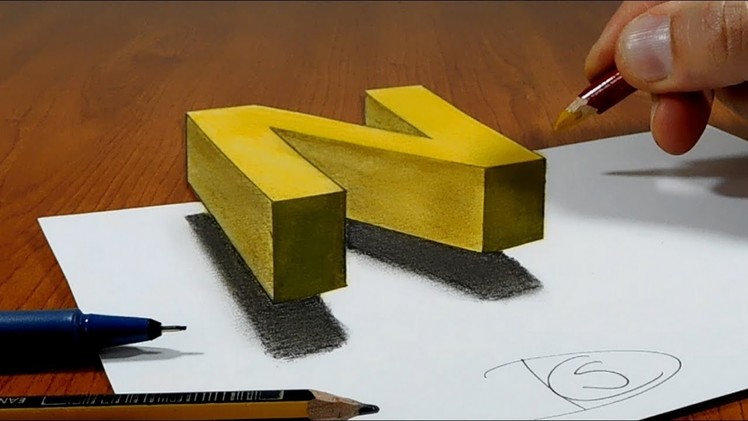 Try to do 3D Trick Art on Paper, floating letter N