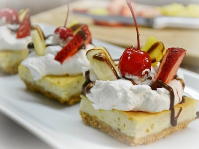 Banana Split Cheesecake Squares Recipe | RadaCutlery.com