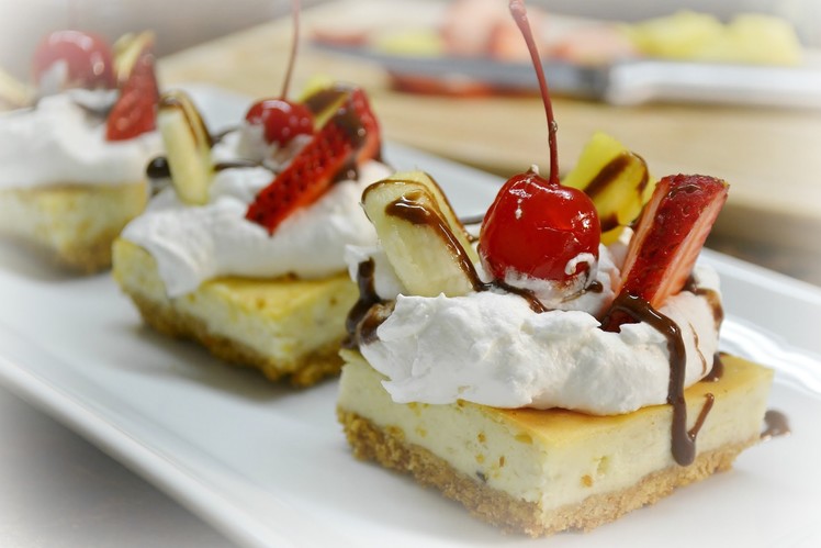 Banana Split Cheesecake Squares Recipe | RadaCutlery.com